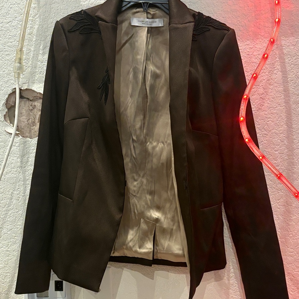 Zara Dark Brown Embroidered Blazer